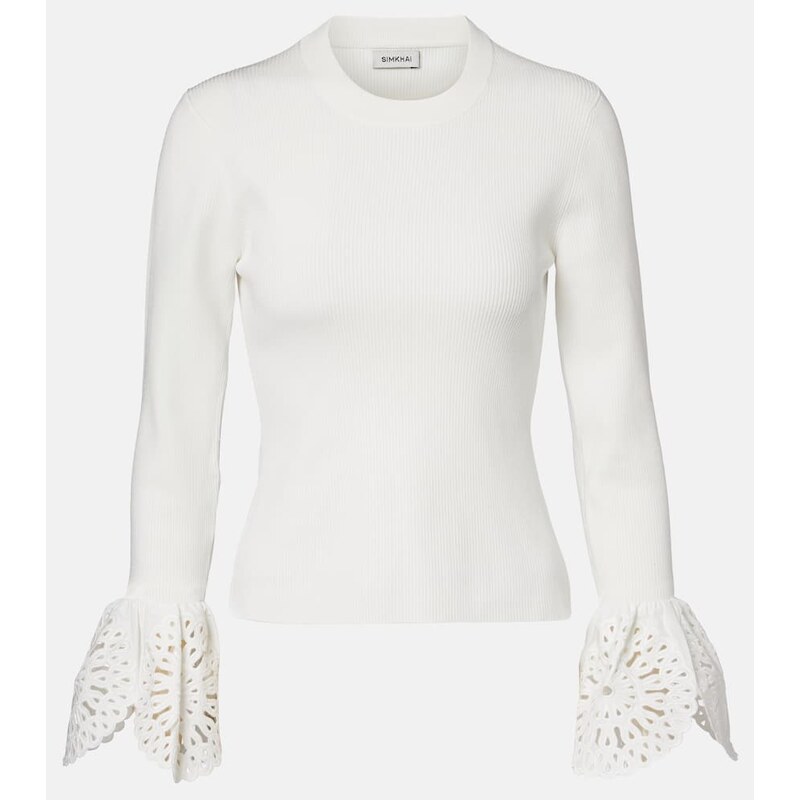 Simkhai Ferrera broderie anglaise ribbed-knit top