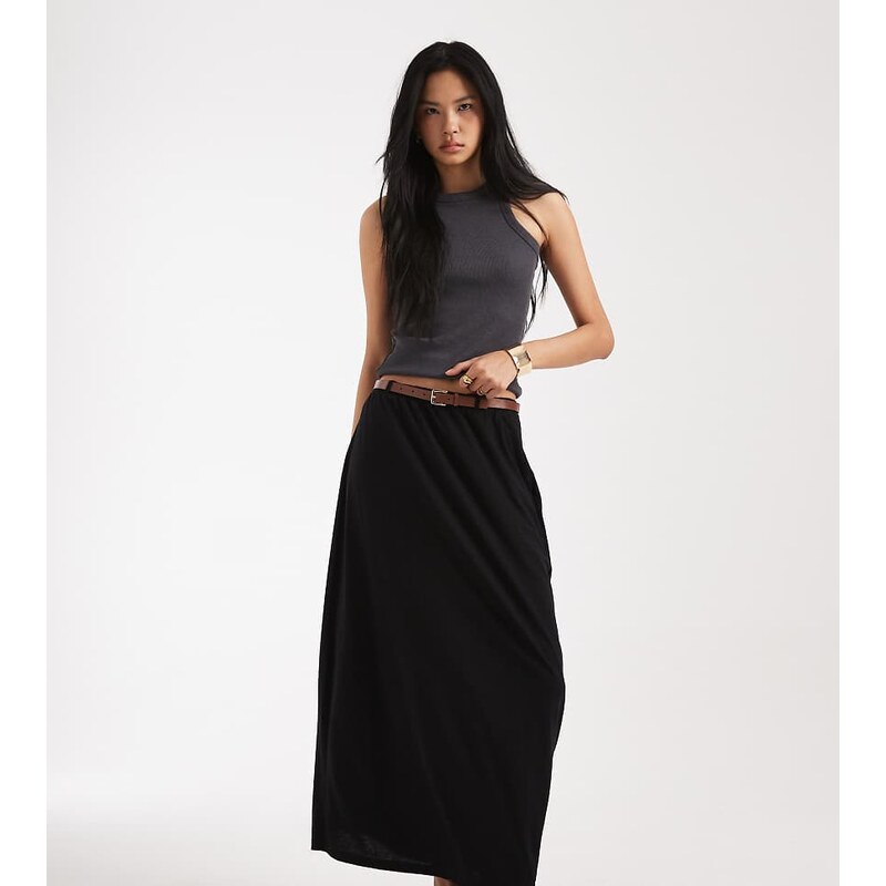 Vero Moda Tall belted jersey maxi skirt in black