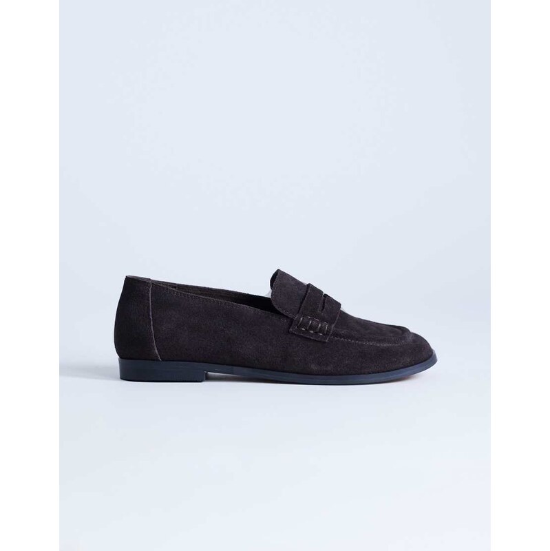Topshop Charlie real leather flat loafer in chocolate suede-Brown 115518617