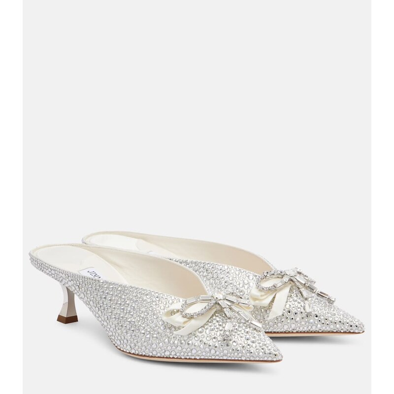 Jimmy Choo Auria 50 crystal-embellished satin mules
