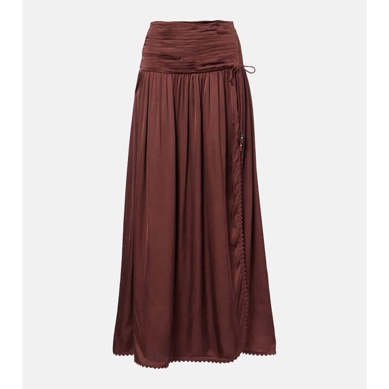 Poupette St Barth Carla pleated satin maxi skirt