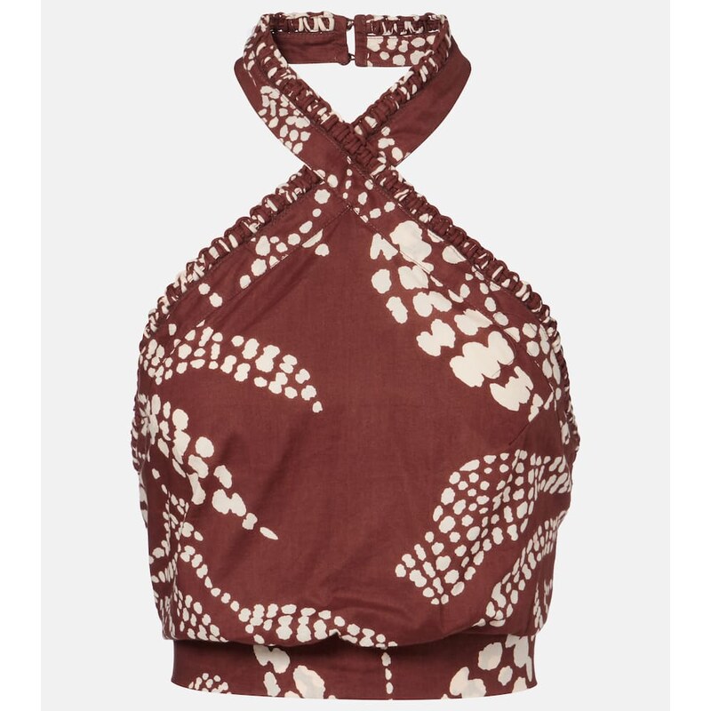 Poupette St Barth Suma printed cotton crop top