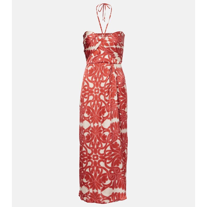 Poupette St Barth Collina printed satin midi dress