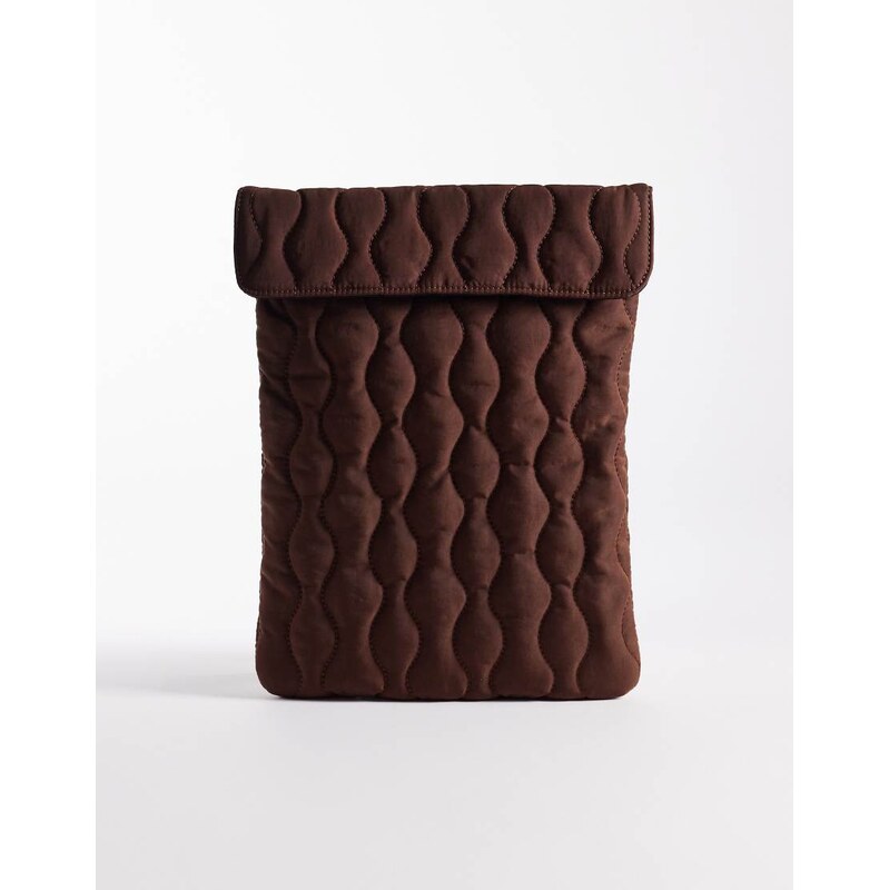 ASOS DESIGN quilted laptop sleeve in chocolate-Brown