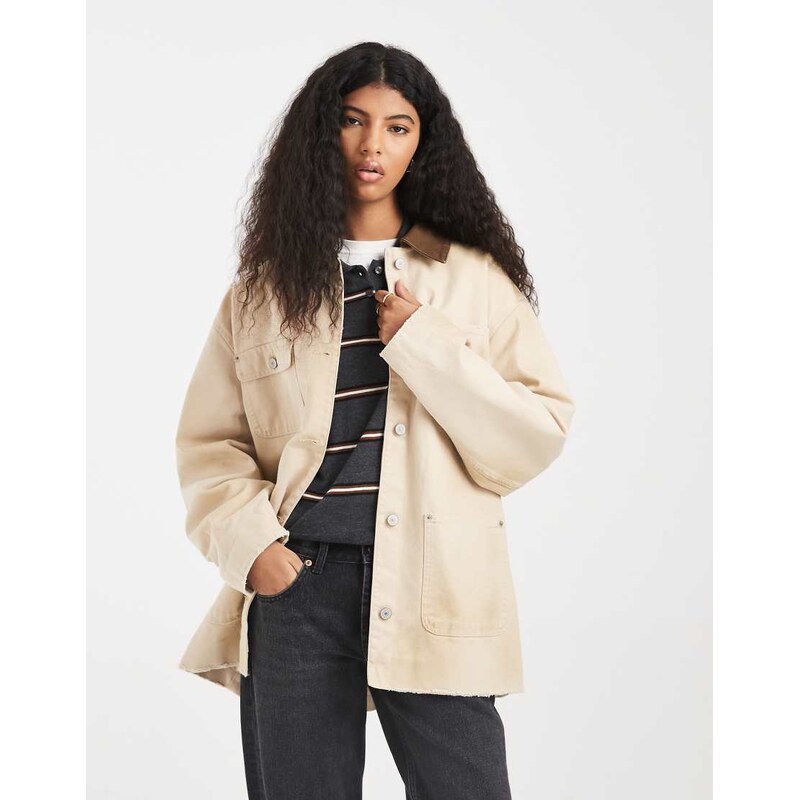 Tommy Jeans oversized chore jacket in beige-Neutral 113291114