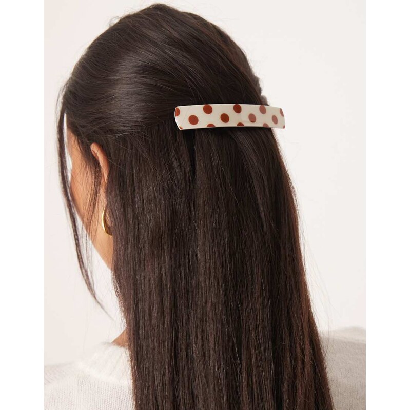 Sui Ava classic polka dot barrette hair clip in brown and white 113369598