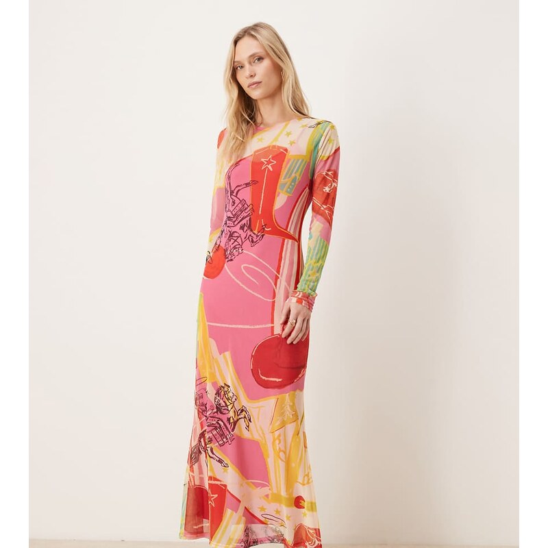 Never Fully Dressed Petite mesh maxi dress in mixed dallas print