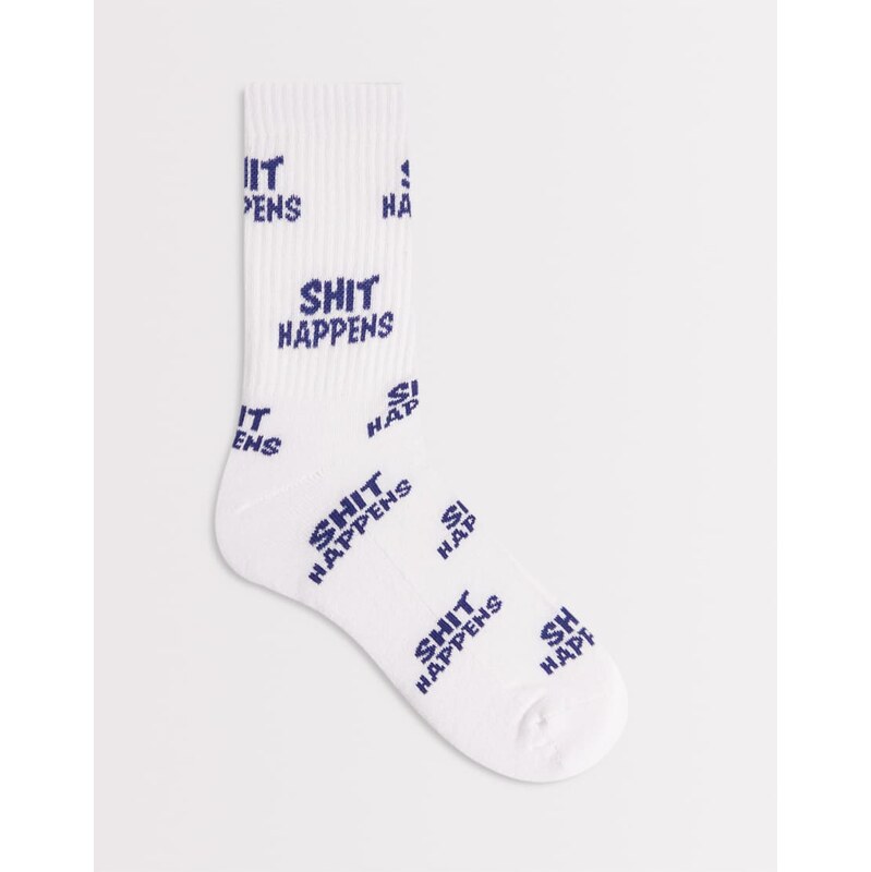 ASOS DESIGN socks with swear word graphic in white