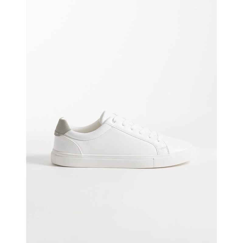 ASOS DESIGN lace up trainers with grey heel notch detail-White