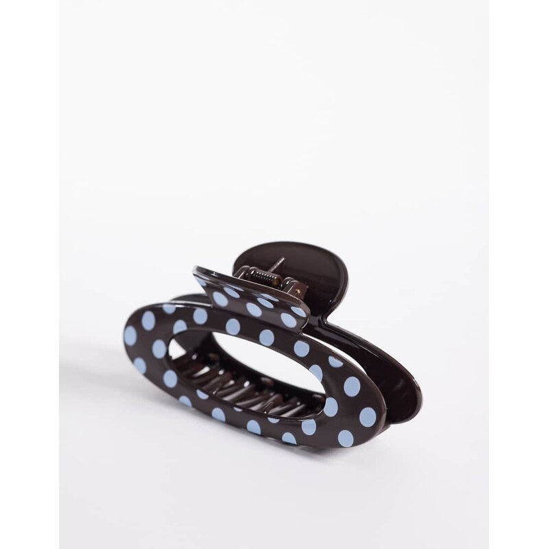 ASOS DESIGN oval polka dot hair claw in blue and brown tone-Multi 113369672