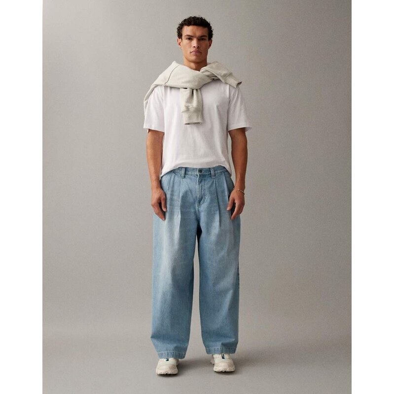 ASOS DESIGN barrel jeans in light wash blue with pleats