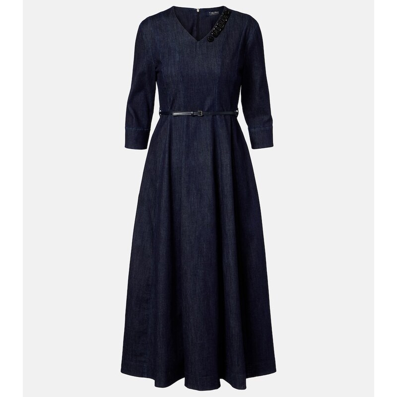 S Max Mara Vela embellished belted denim midi dress