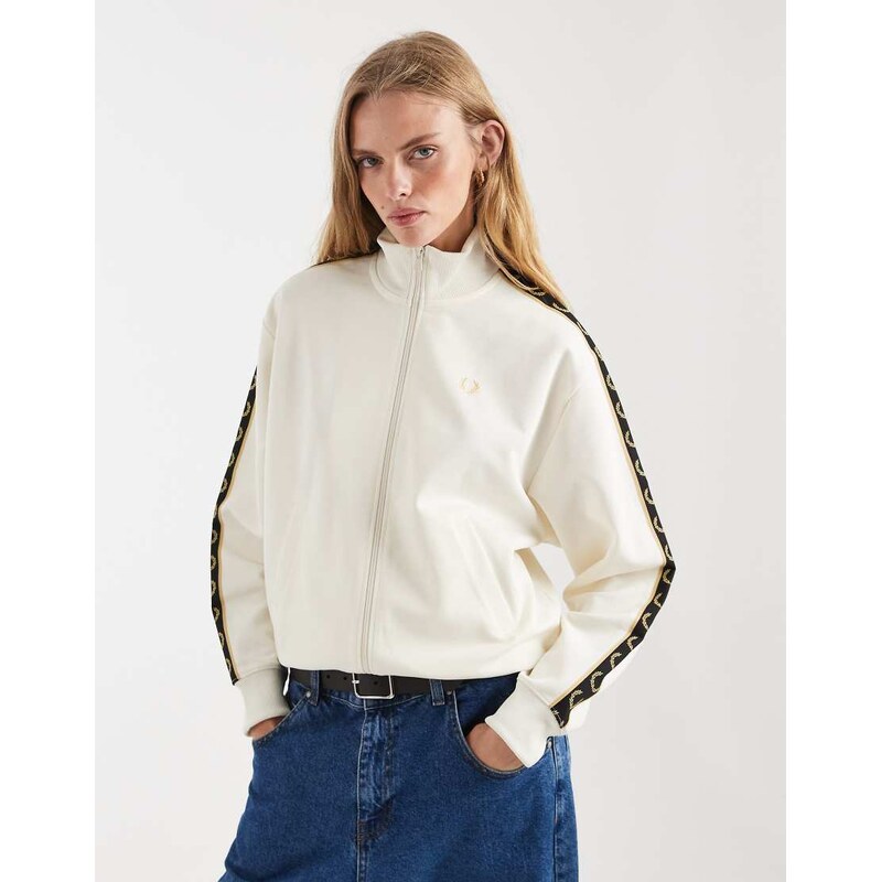 Fred Perry taped logo track jacket in ecru-Neutral 115487361