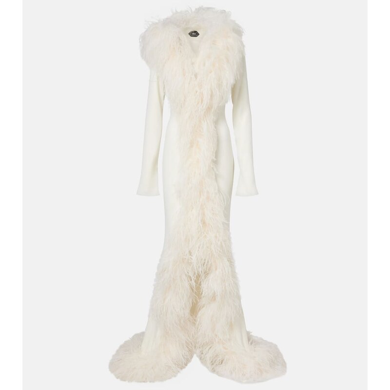 Taller Marmo Bridal Hollywood feather-trimmed gown