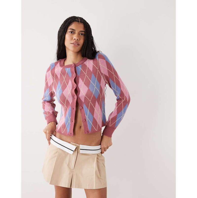Reclaimed Vintage argyle shrunken cardi in pink