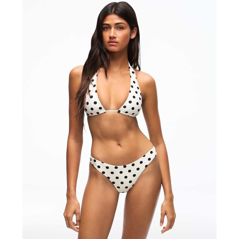 Bershka Polka dot bikini briefs in ecru-White