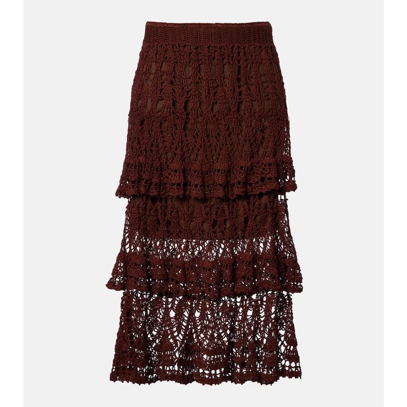 Anna Kosturova Elsie tiered cotton crochet midi skirt