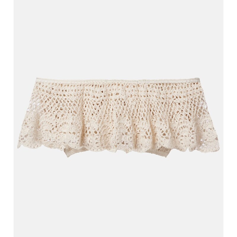 Anna Kosturova Filigree crochet off-shoulder cotton crop top