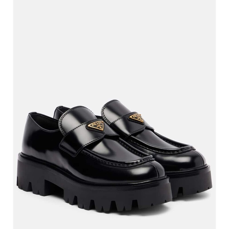 Prada Logo kůže platformové lofery v černé barvě