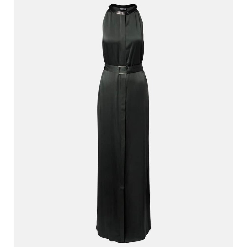 Tom Ford Belted satin crÃªpe halterneck gown