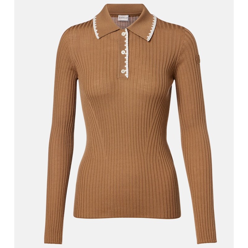 Moncler Ribbed-knit virgin wool polo sweater