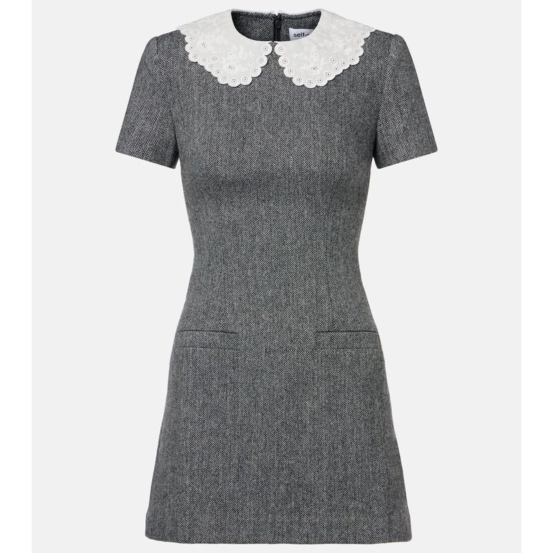 Self-Portrait Herringbone wool-blend minidress