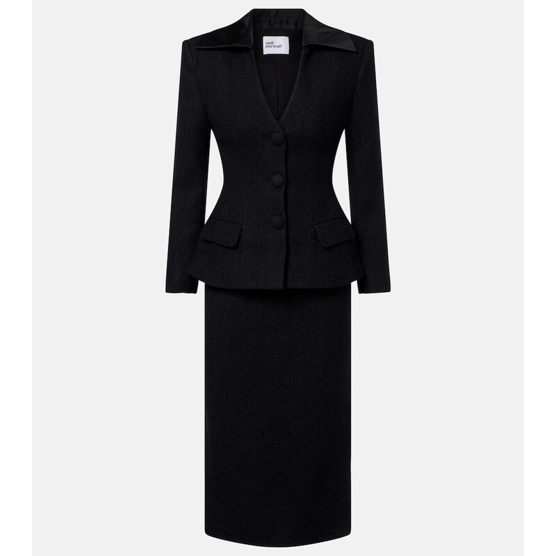 Self-Portrait Wool-blend twill midi dress