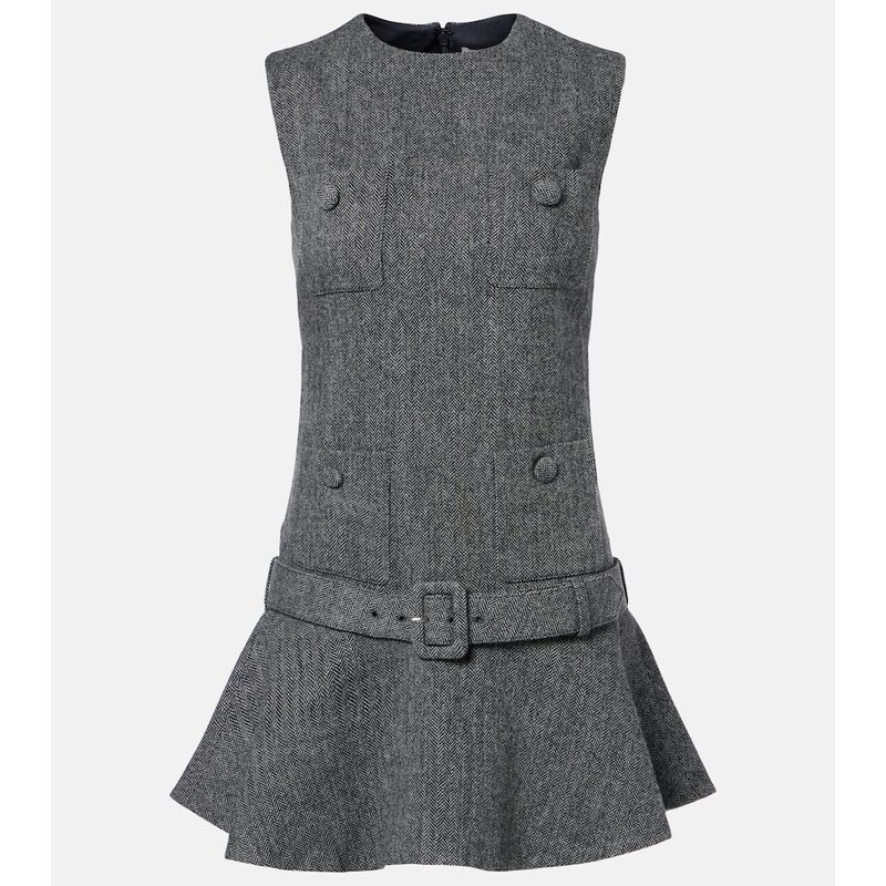 Self-Portrait Herringbone wool-blend minidress
