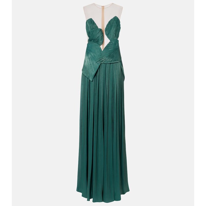 Costarellos Serenne pleated bustier gown