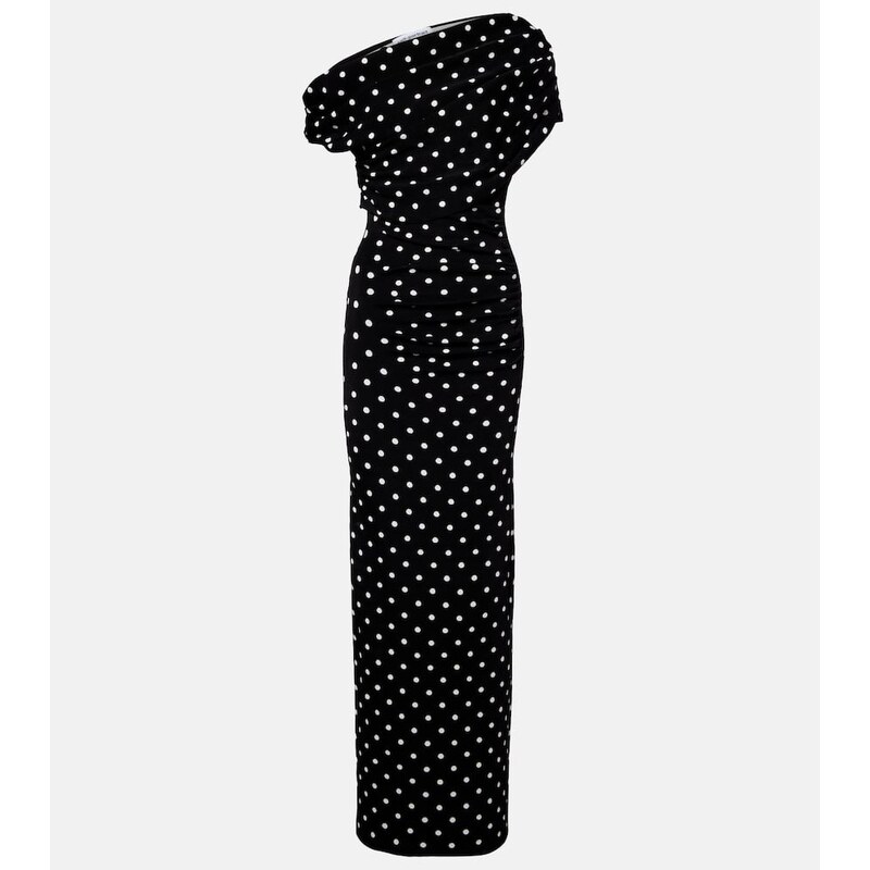 Self-Portrait Polka-dot asymmetric maxi dress