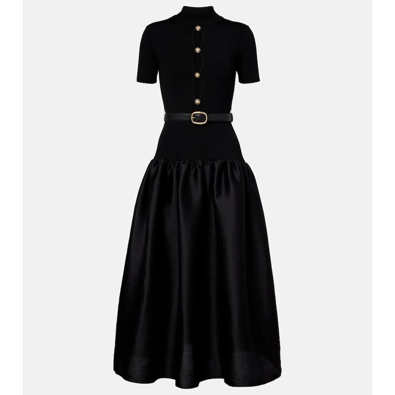 Self-Portrait Belted keyhole cutout taffeta midi dress