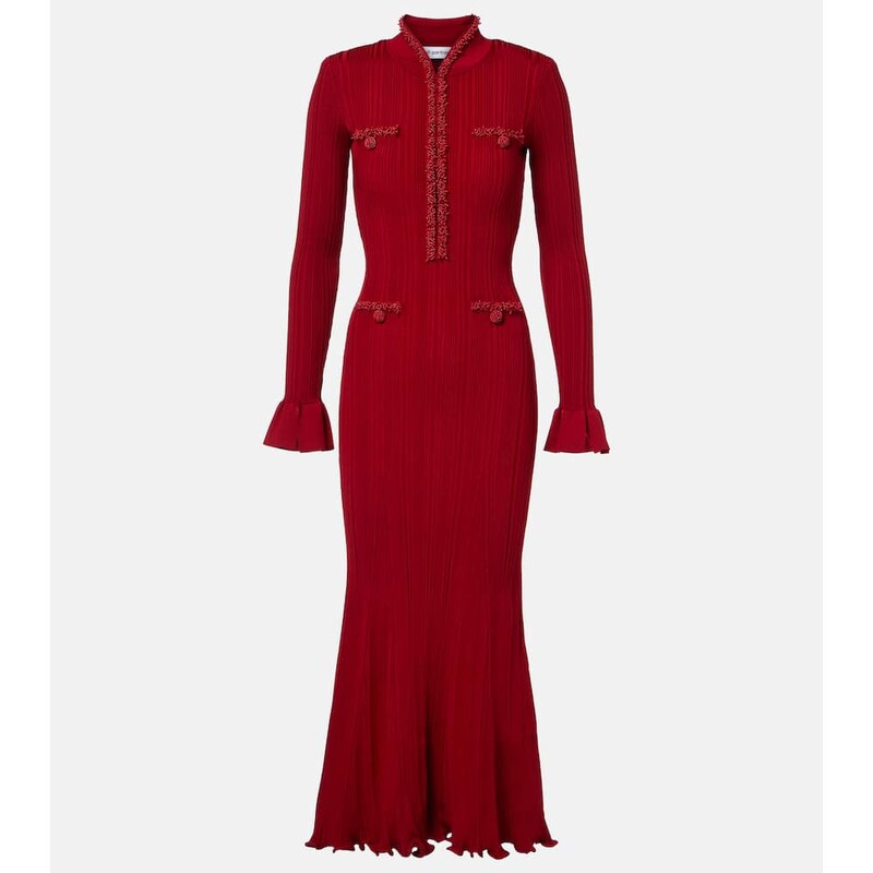 Self-Portrait Beaded ribbed-knit midi dress