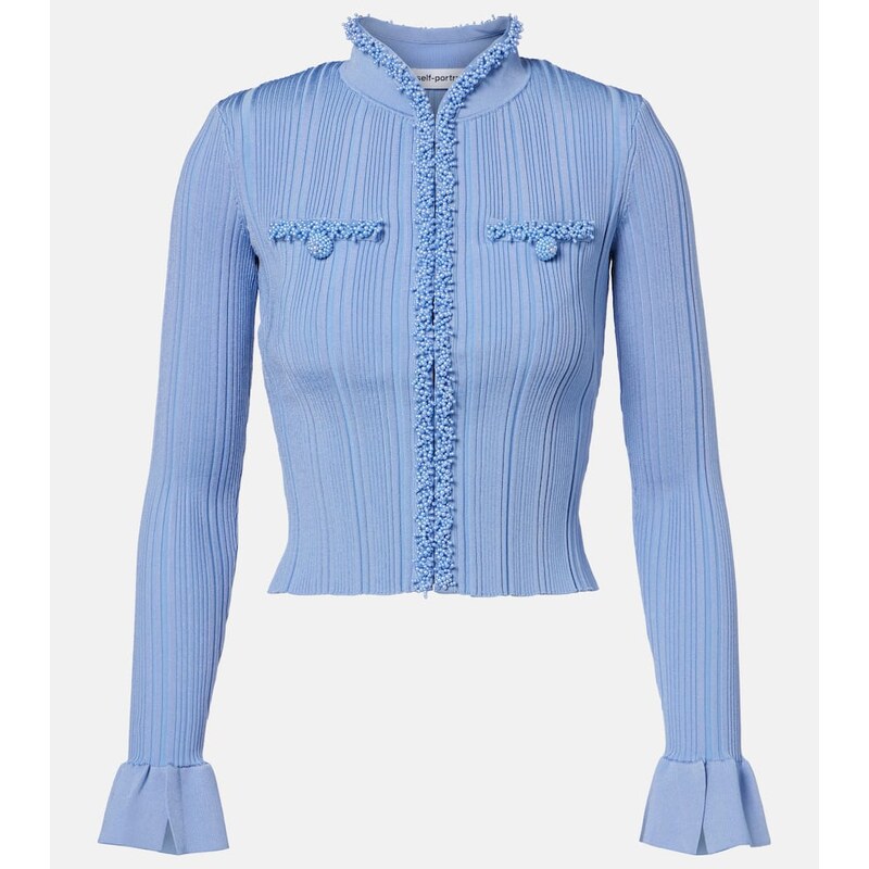 Self-Portrait Beaded ribbed-knit cardigan