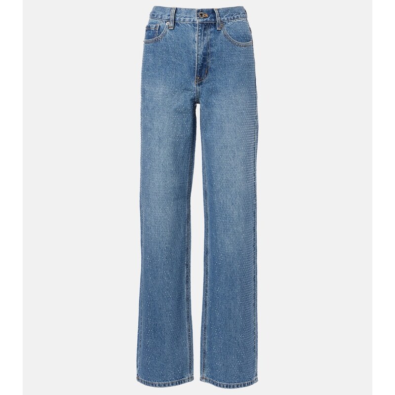Self-Portrait Embellished high-rise straight jeans