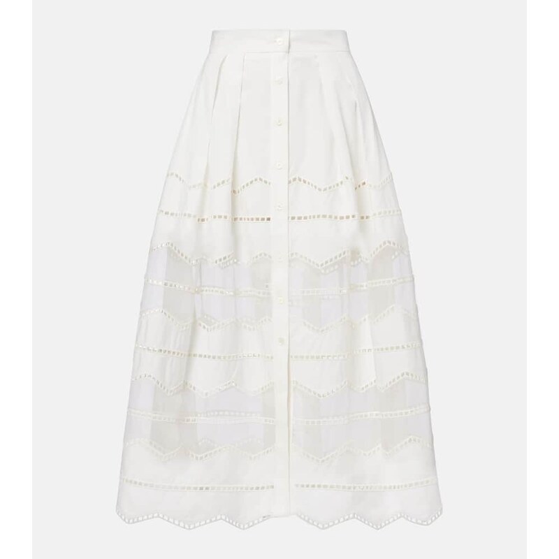 Elie Saab Organza-trimmed cotton midi skirt