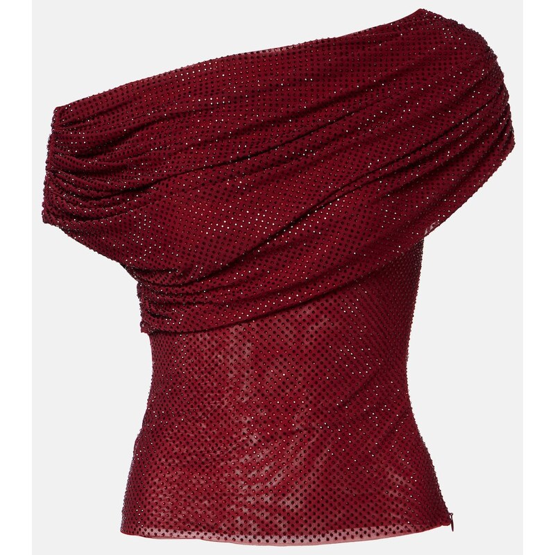 Self-Portrait Draped embellished mesh top
