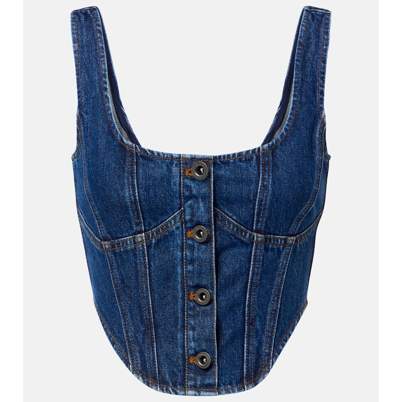 Self-Portrait Embellished denim crop top