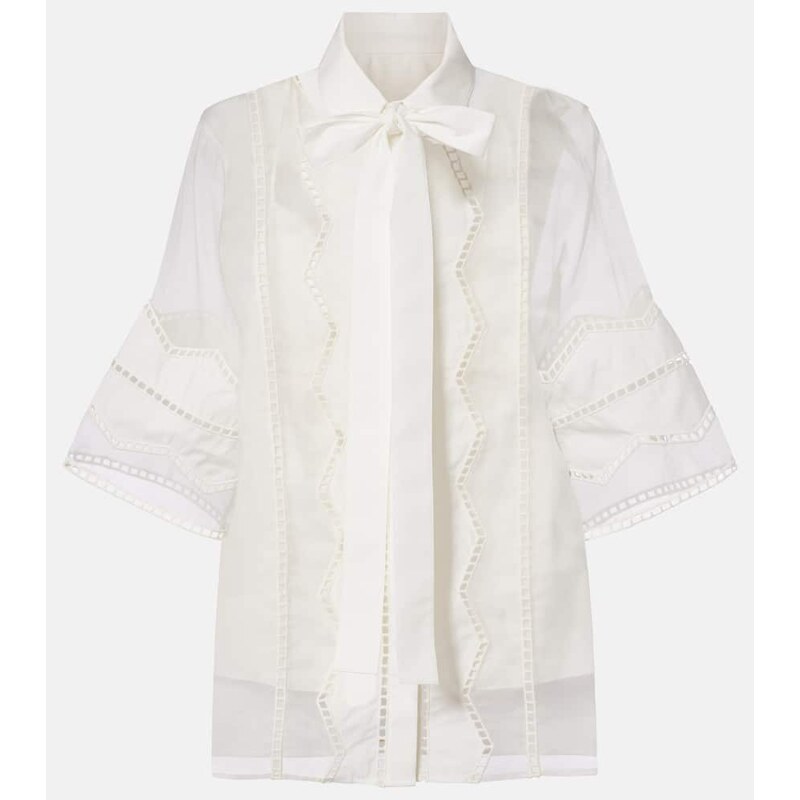 Elie Saab Tie-neck cotton and silk-blend blouse