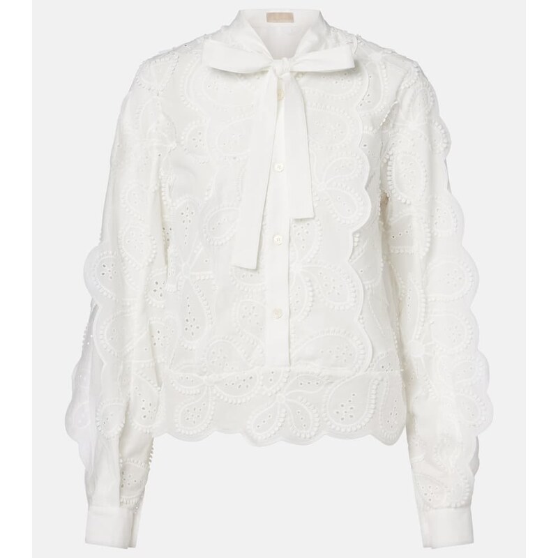 Elie Saab Embroidered tie-neck blouse