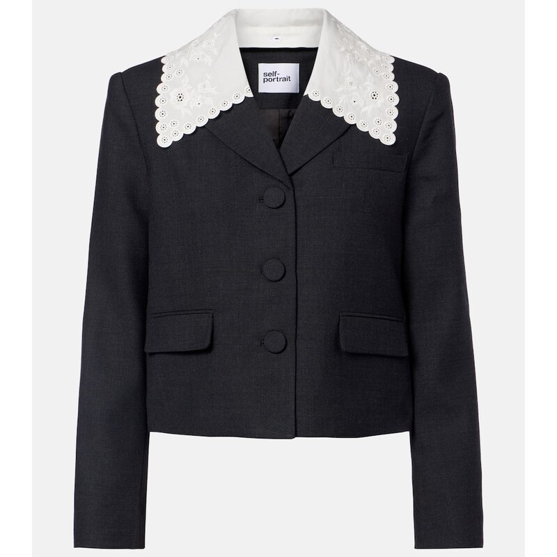 Self-Portrait Broderie anglaise cropped jacket