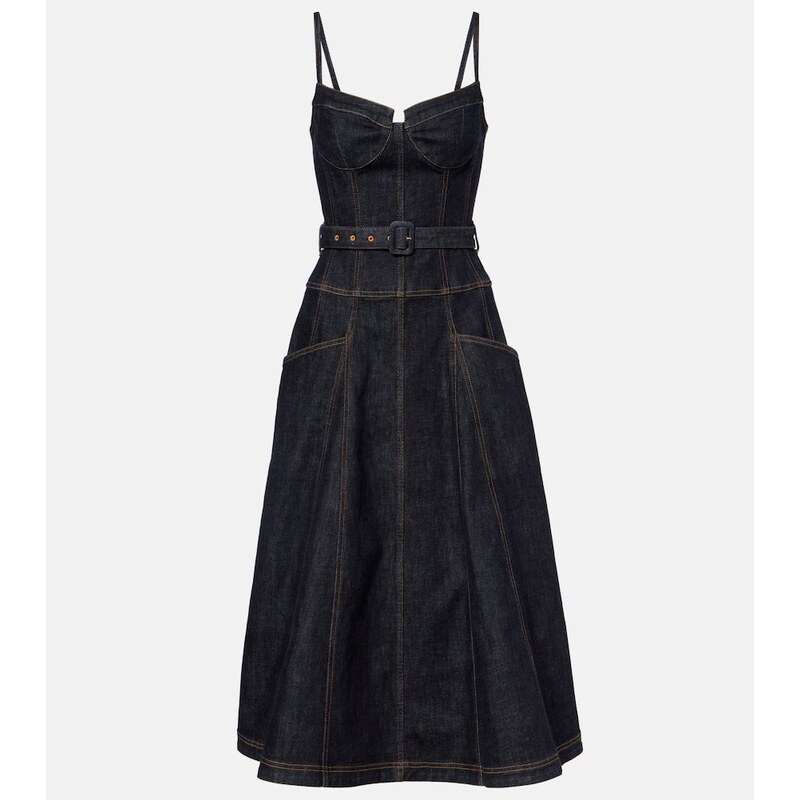 Self-Portrait Belted denim bustier dress