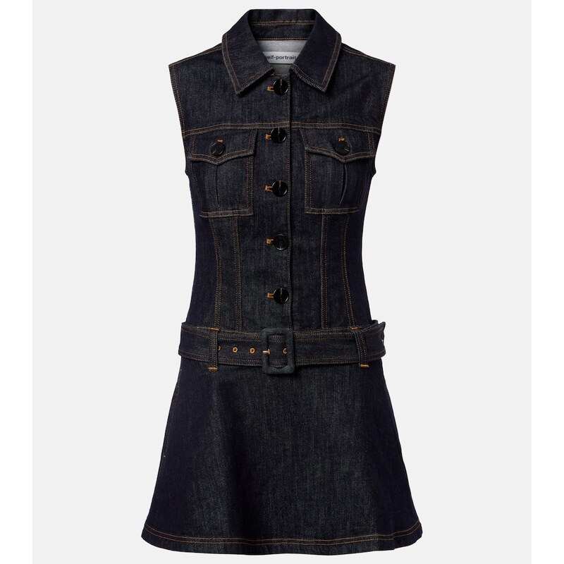 Self-Portrait Belted denim minidress