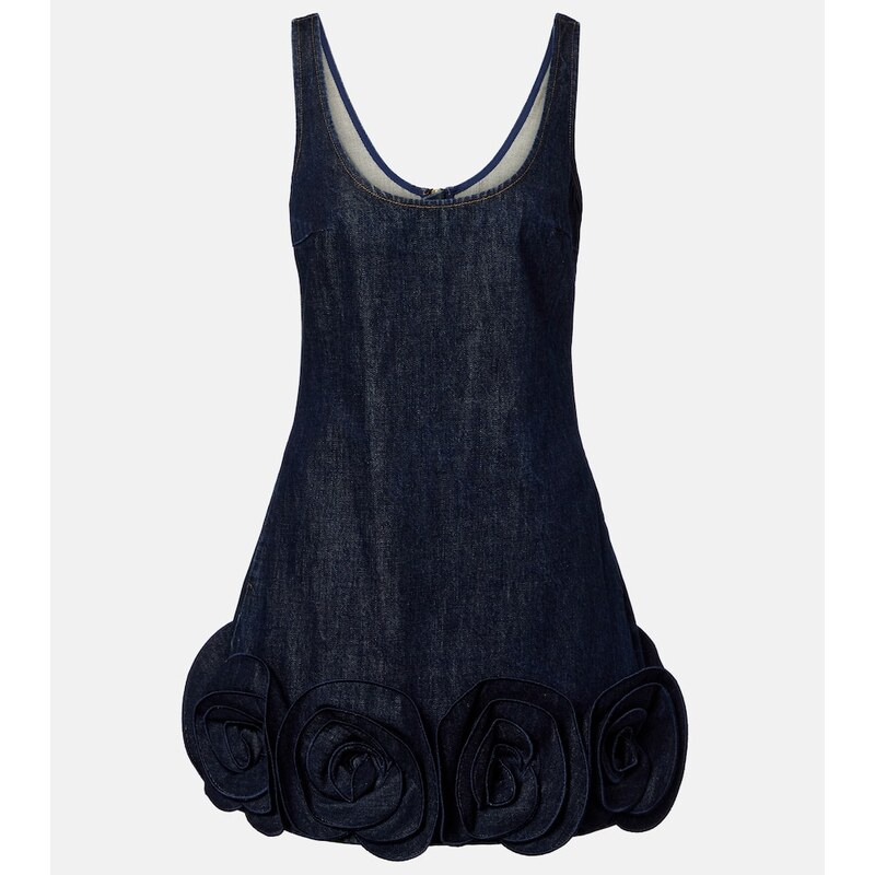 Self-Portrait Floral-appliquÃ denim minidress