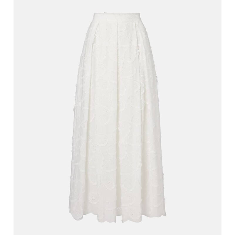 Elie Saab Embroidered cotton-blend maxi skirt