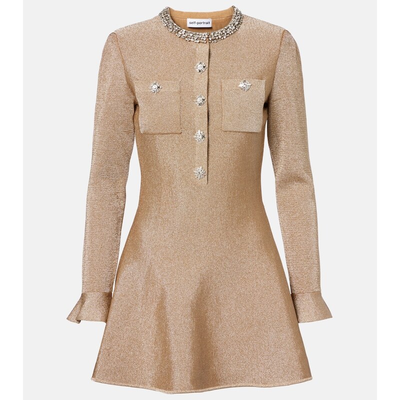 Self-Portrait Crystal-embellished lamé minidress