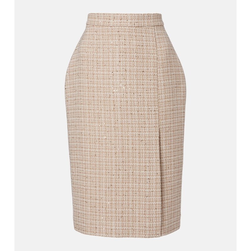 Elie Saab Checked sequined tweed midi skirt