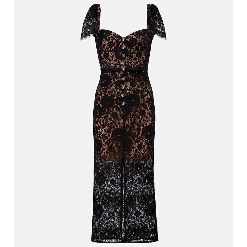 Self-Portrait Embellished cotton-blend lace midi dress