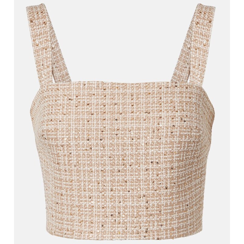 Elie Saab Checked sequined tweed crop top