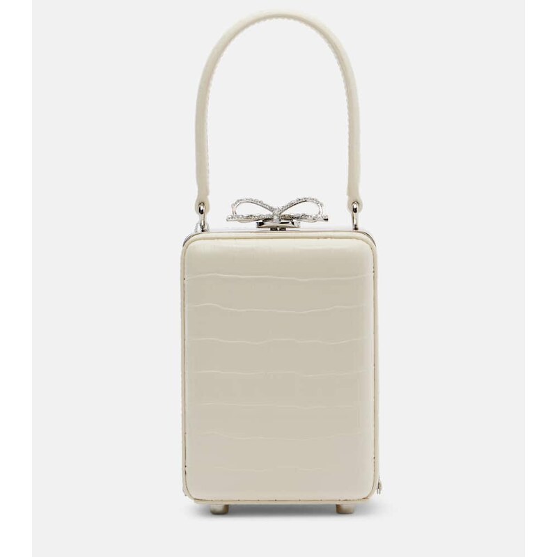 Self-Portrait Micro croc-effect embellished leather tote bag