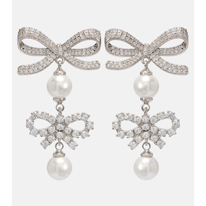 Self-Portrait Bow-detail embellished faux pearl earrings